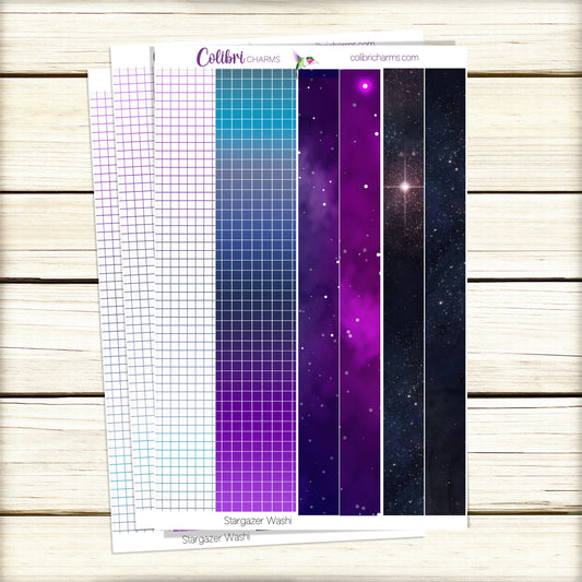 Stargazer Washi Strip Stickers | Celestial Deco | Space-Themed Planner Stickers | Seasonal Planner Stickers