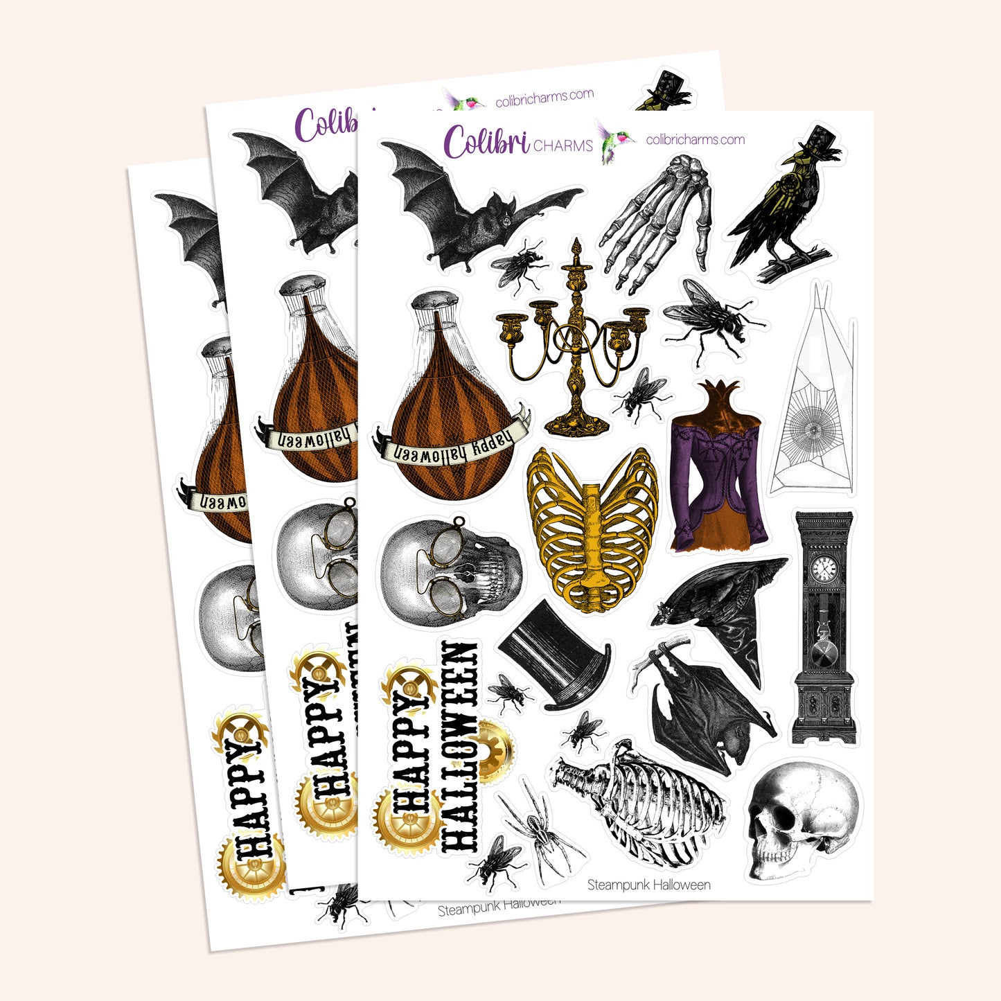 Steampunk Halloween Planner Stickers | Vintage | Spooky | Victorian Sticker Kit | Seasonal Planner Stickers