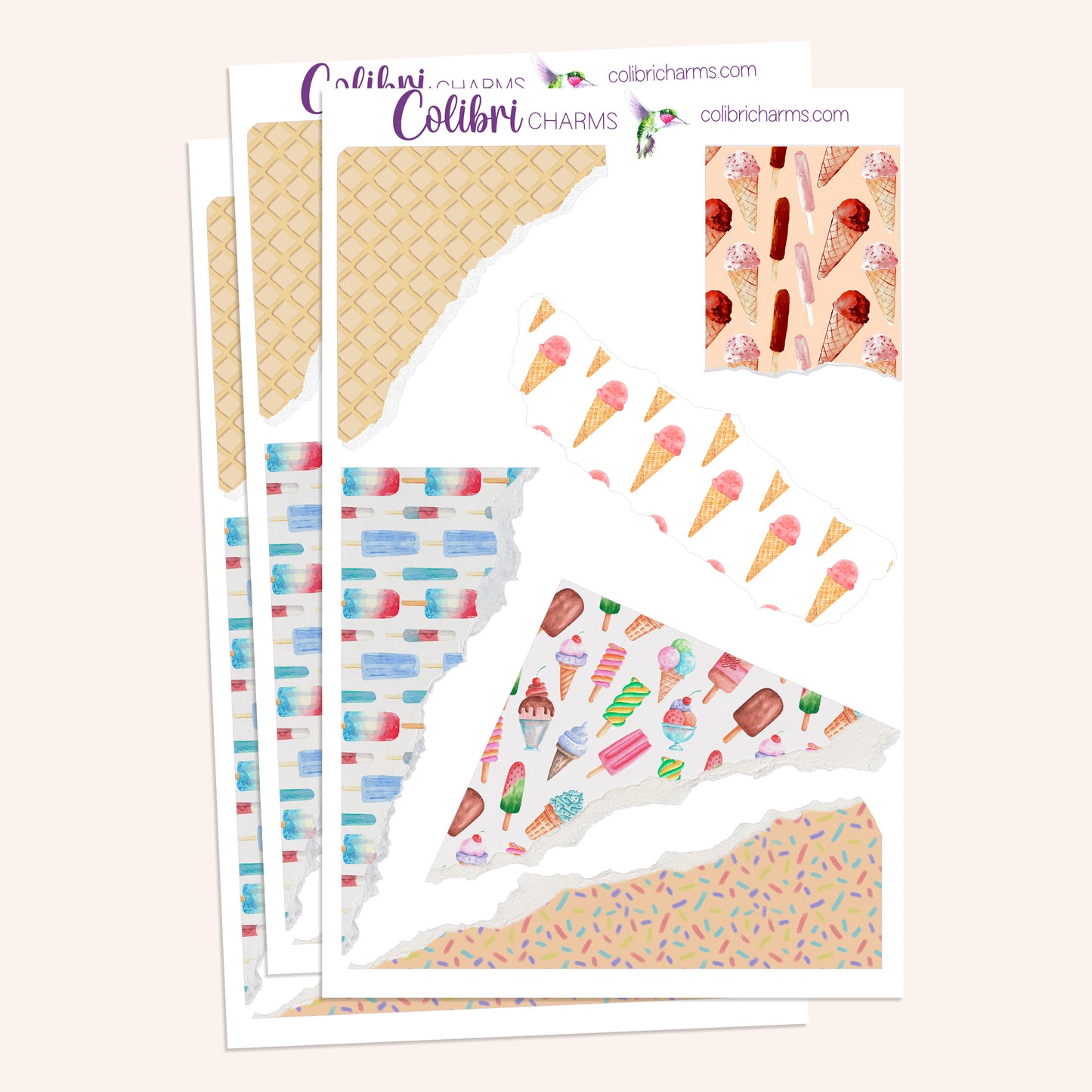 Taste of Summer Torn Paper Stickers | Picnic | Ice Cream Lovers Planner Stickers | Seasonal Planner Stickers | Ripped Paper