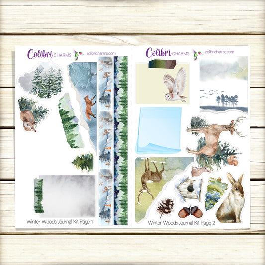 Winter Woods Journal Kit | Foggy Forest Decor | Animals Planner Stickers | Seasonal Planner Stickers | Bullet | Bujo