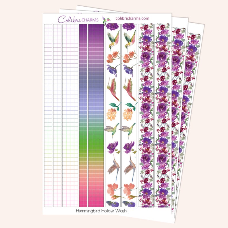 Hummingbird Hollow Washi Strip Stickers | Birds | Summer Vacation | Purple Planner Stickers | Seasonal Planner Stickers