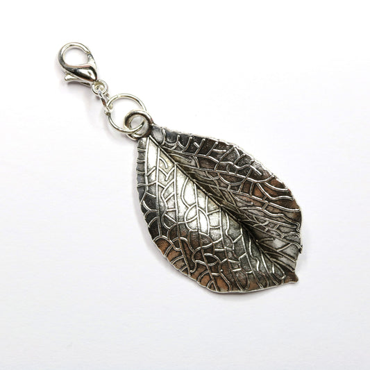 Textured Leaf Charm - silver-tone