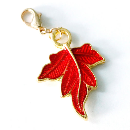 Large Red Enamel Leaf Charm | Autumn Leaf Bookmark | Fall Leaves Clip | Foliage Stitch Marker | Counter | Progress Keeper