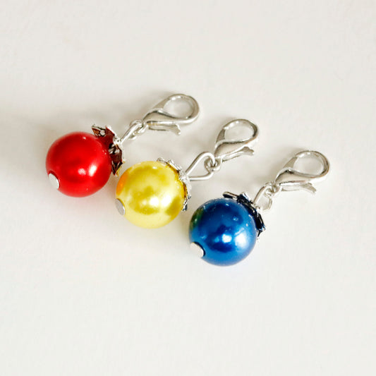 Colorful Pearl Charms | Red Pearl Clip | Yellow Pearl Charm | Blue Pearl Bookmark