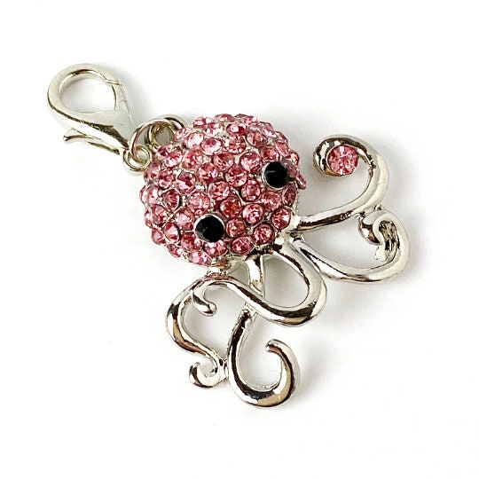 Octopus Rhinestone Charm | Sea Life Bookmark | Undersea Clip