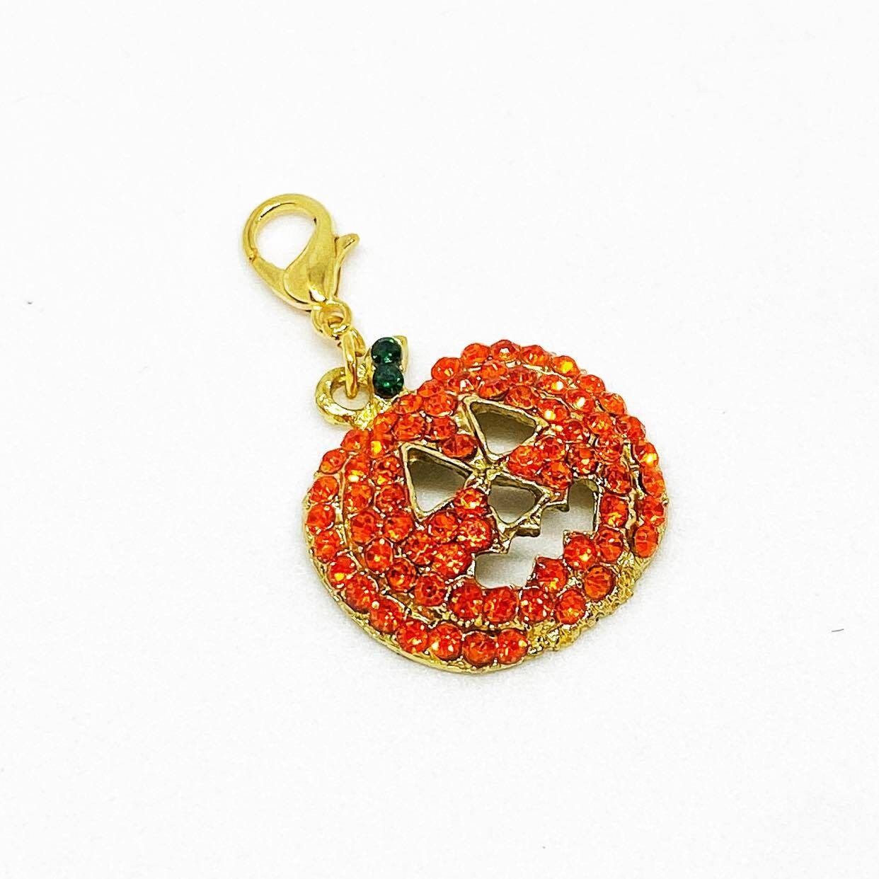 Rhinestone Jack o Lantern Charm | Sparkly Pumpkin Bookmark | Halloween Clip