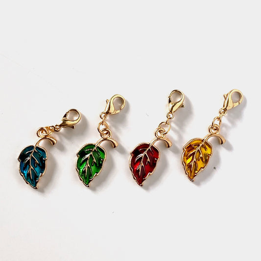 Colorful Enamel Leaf Charms | Red Enamel Leaf Bookmark | Autumn Stitch Marker