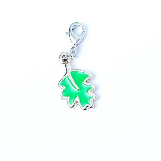 Green Enamel Leaf Charm | Autumn Bookmark | Leaf Stitch Counter