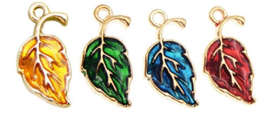 Colorful Enamel Leaf Charms | Red Enamel Leaf Bookmark | Autumn Stitch Marker