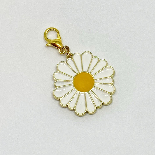 Enamel Daisy Charm |  Flat Daisy Flower Clip | White Daisy Bookmark | Stitch Marker | Progress Keeper | Counter