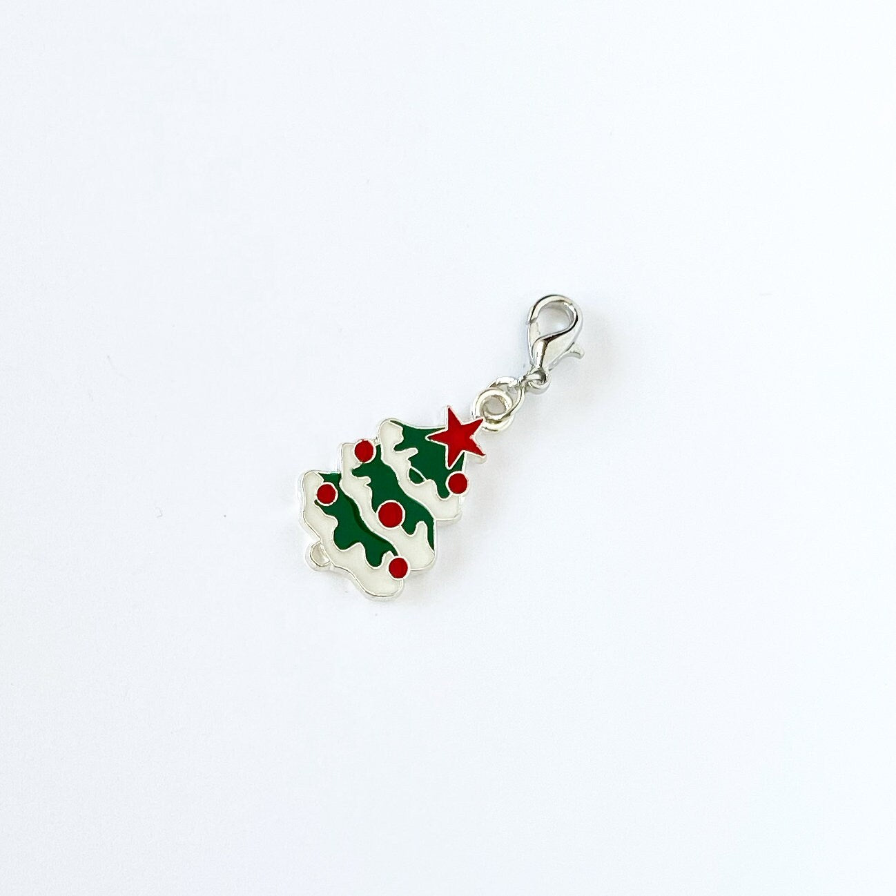 Sterling silver enamel Christmas tree charm .