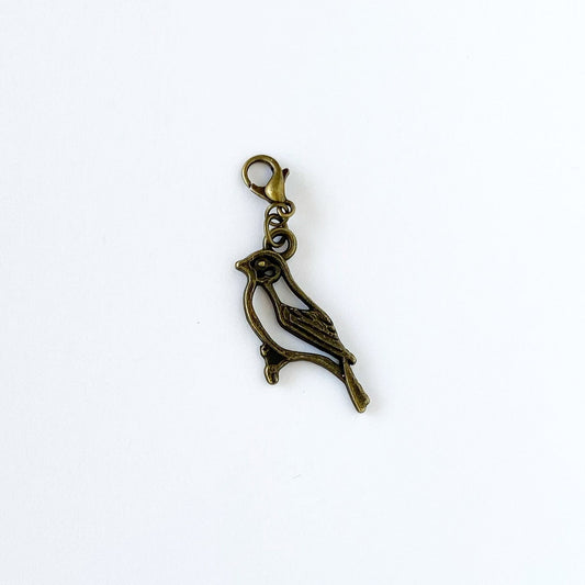 Bronze Open Bird Charm | Birdie Clip | Bird Stitch Marker