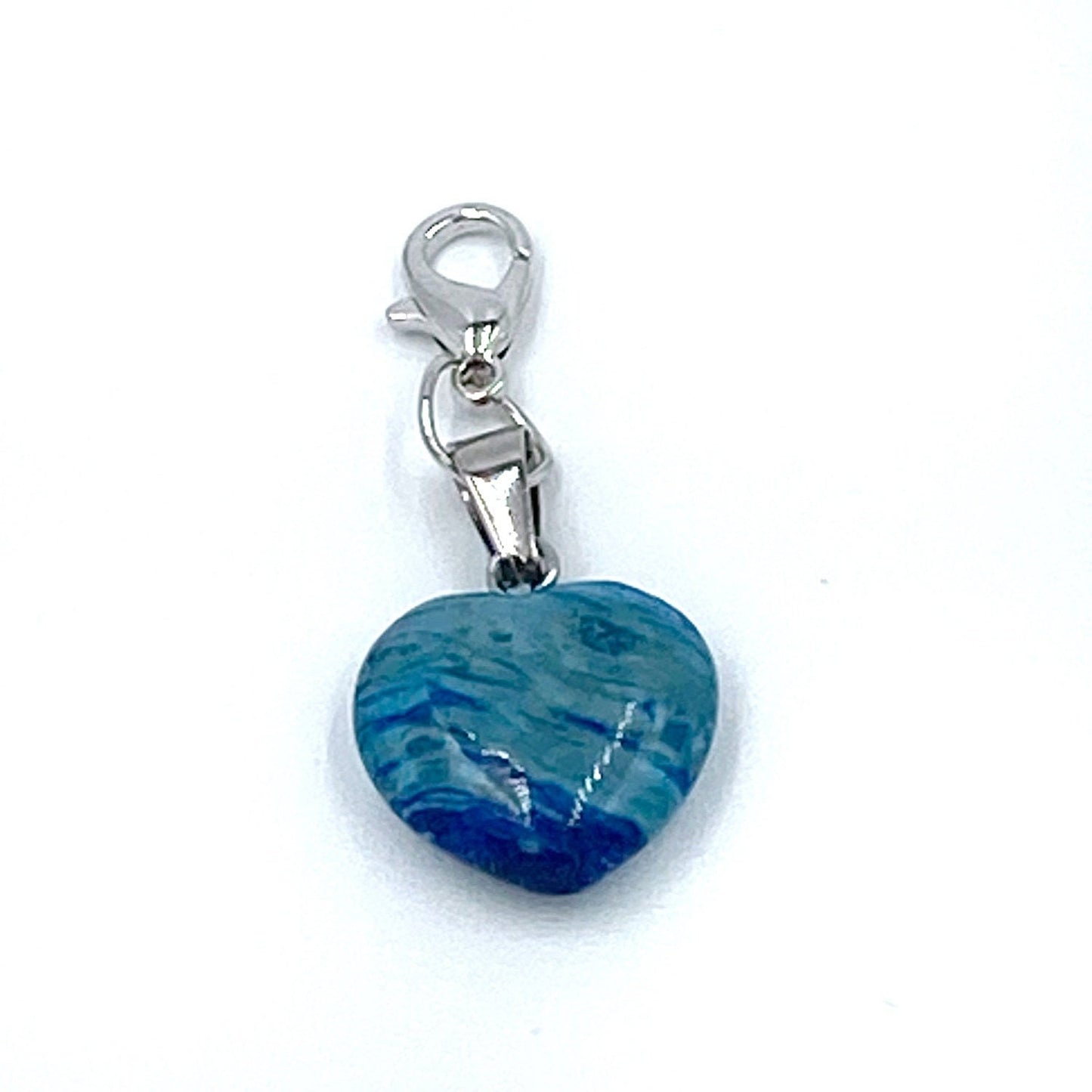 Blue Natural Stone Heart Charm | Gemstone Stitch Marker | Heart Bookmark