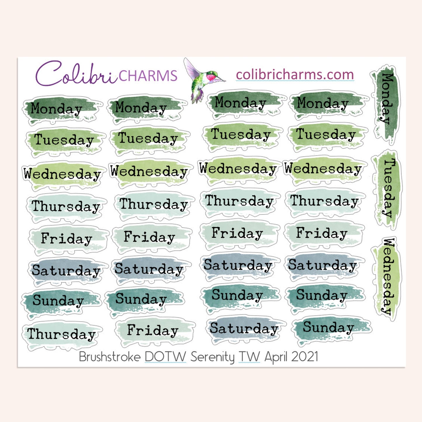 Brushstroke Days of the Week Planner Stickers in Serenity | Watercolor DOTW Stickers | Script Daily Stickers | Date Dots | Date Stickers