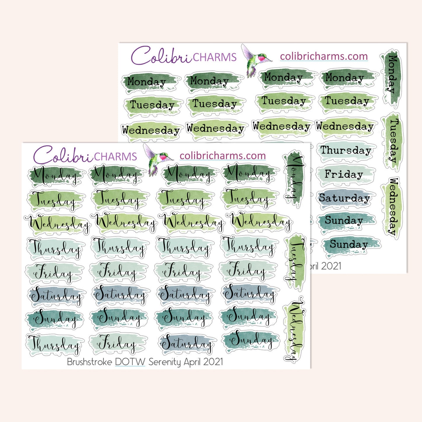 Brushstroke Days of the Week Planner Stickers in Serenity | Watercolor DOTW Stickers | Script Daily Stickers | Date Dots | Date Stickers