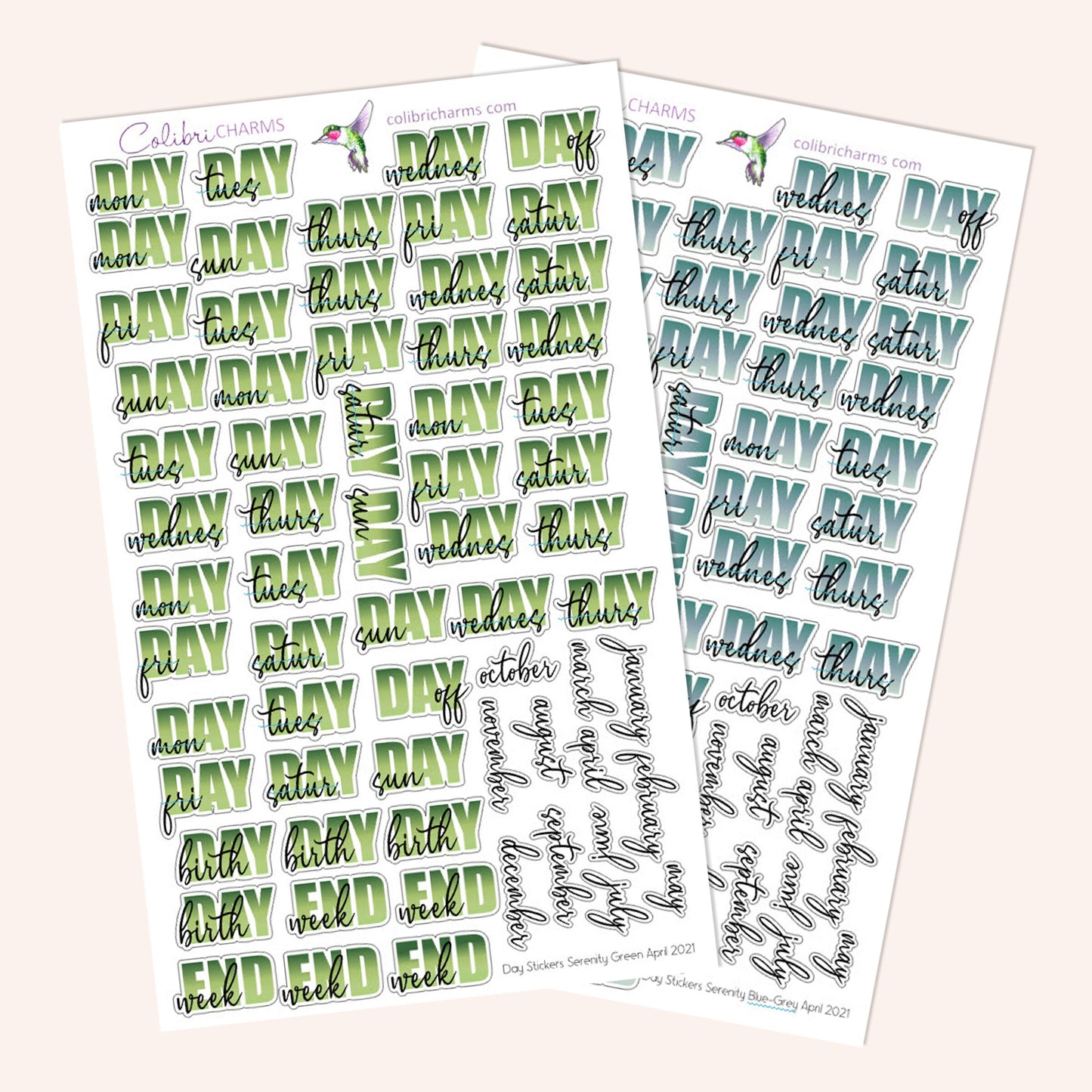 Gardening Days of the Week Planner Stickers | Green DOTW Stickers | Pink and Purple Day Stickers | Seasonal Planner Stickers