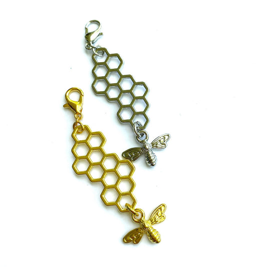 Large Honeycomb and Bee Charm | Bumblebee Bookmark | Bee Stitch Marker