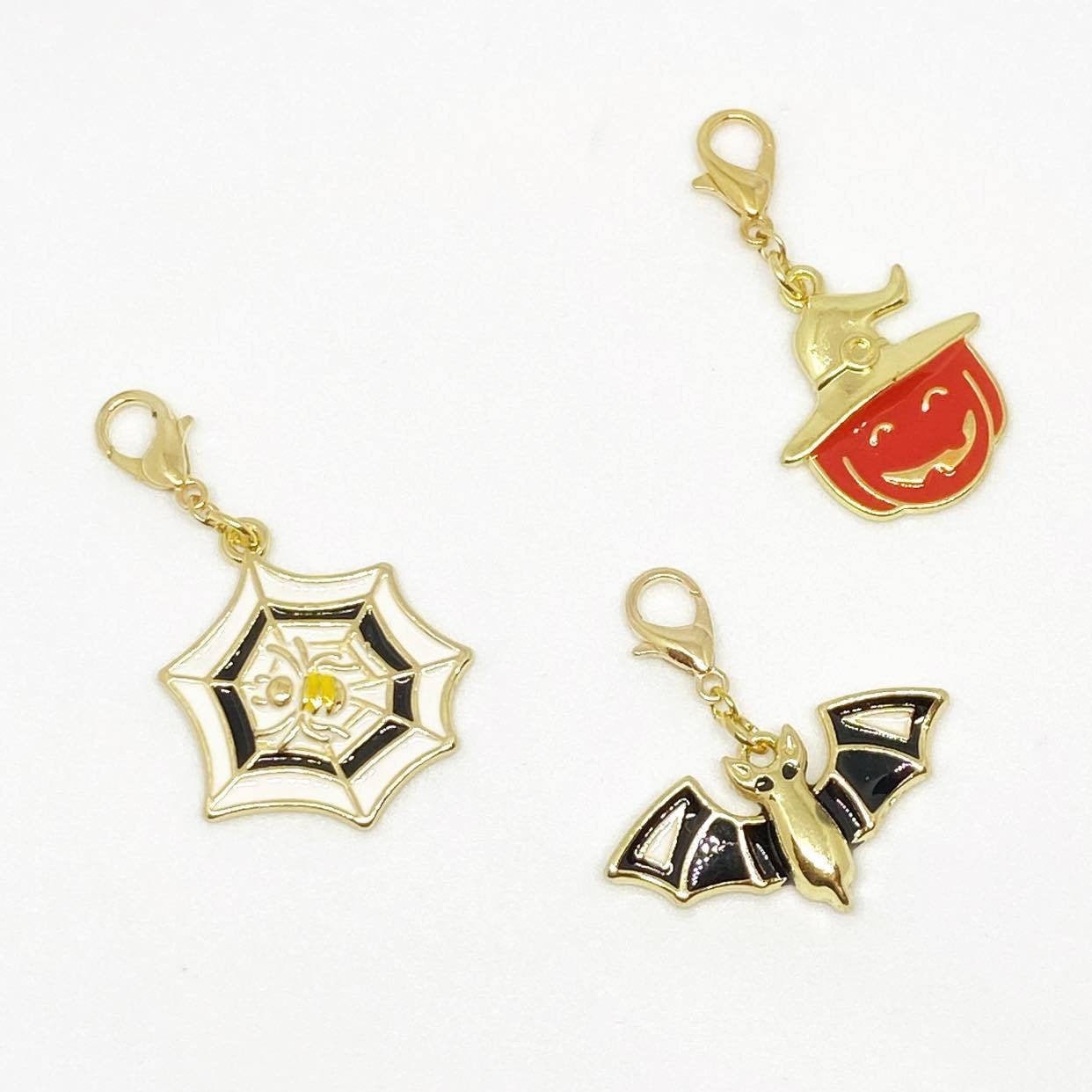 Enamel Halloween Charms | Bat Bookmark | Spiderweb Clip | Stitch Marker | Progress Keeper | Counter