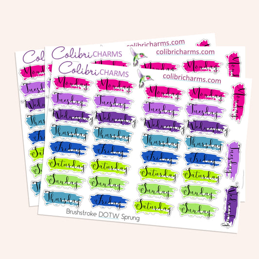 Brushstroke Days of the Week Planner Stickers in Sprung | Watercolor DOTW Stickers | Script Daily Stickers | Date Dots | Date Stickers