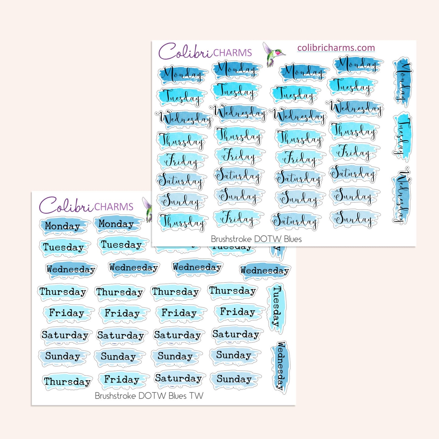 Ombré Brushstroke Days of the Week Planner Stickers | Colorful Watercolor DOTW Stickers | Script Daily Stickers | Date Dots | Date Stickers