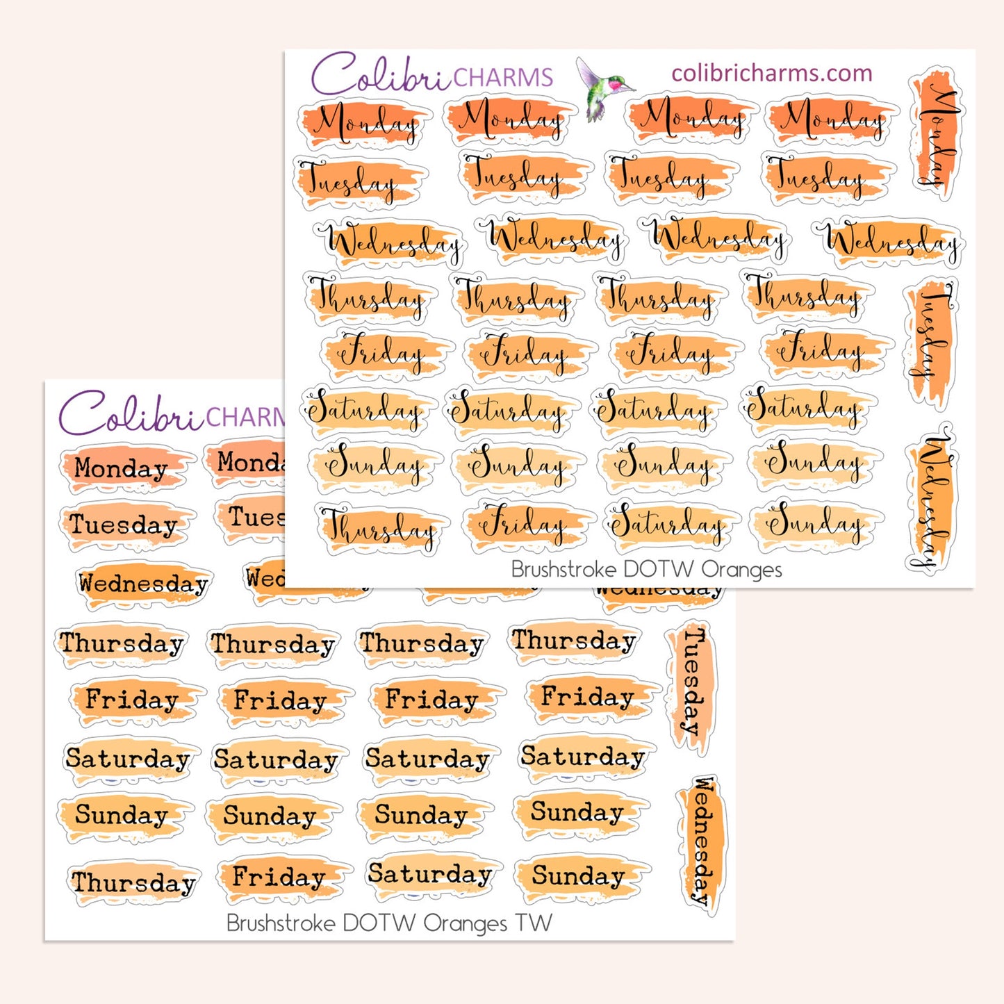 Ombré Brushstroke Days of the Week Planner Stickers | Colorful Watercolor DOTW Stickers | Script Daily Stickers | Date Dots | Date Stickers