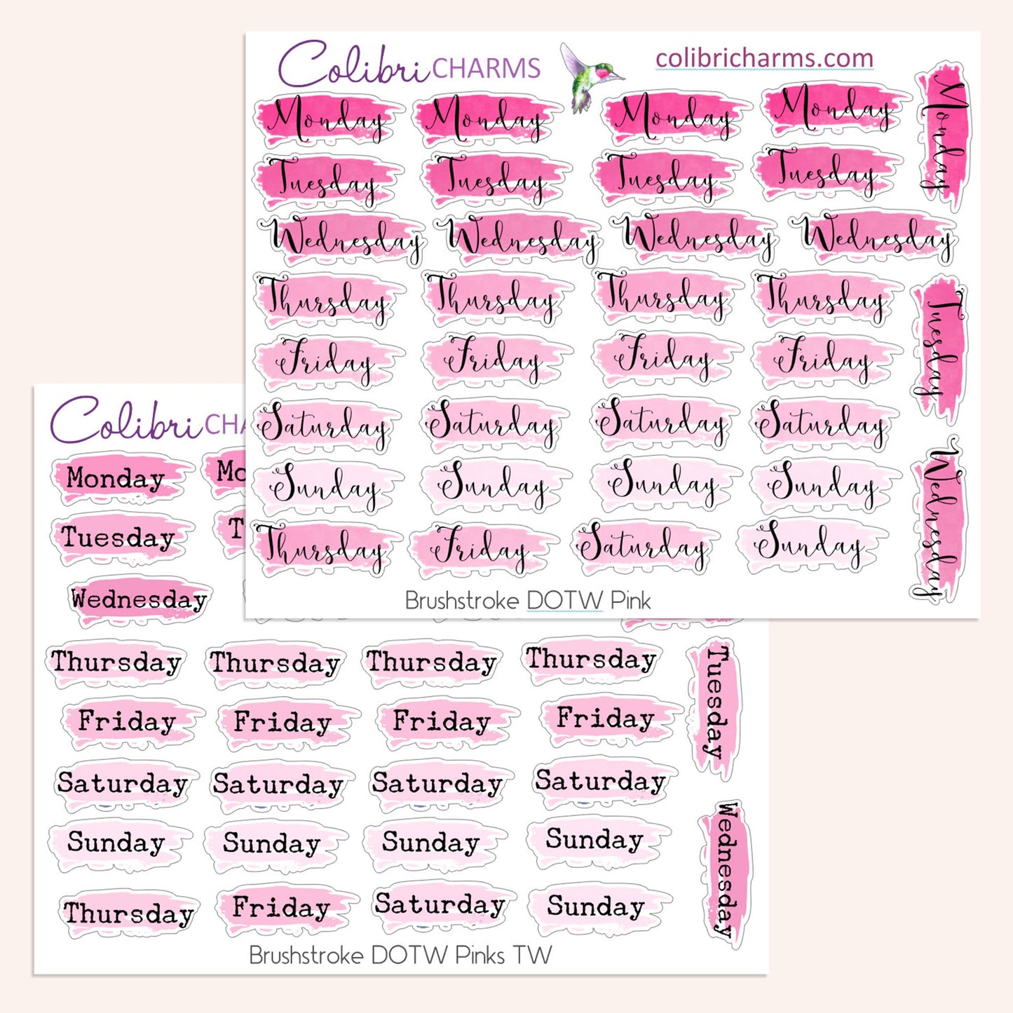 Ombré Brushstroke Days of the Week Planner Stickers | Colorful Watercolor DOTW Stickers | Script Daily Stickers | Date Dots | Date Stickers