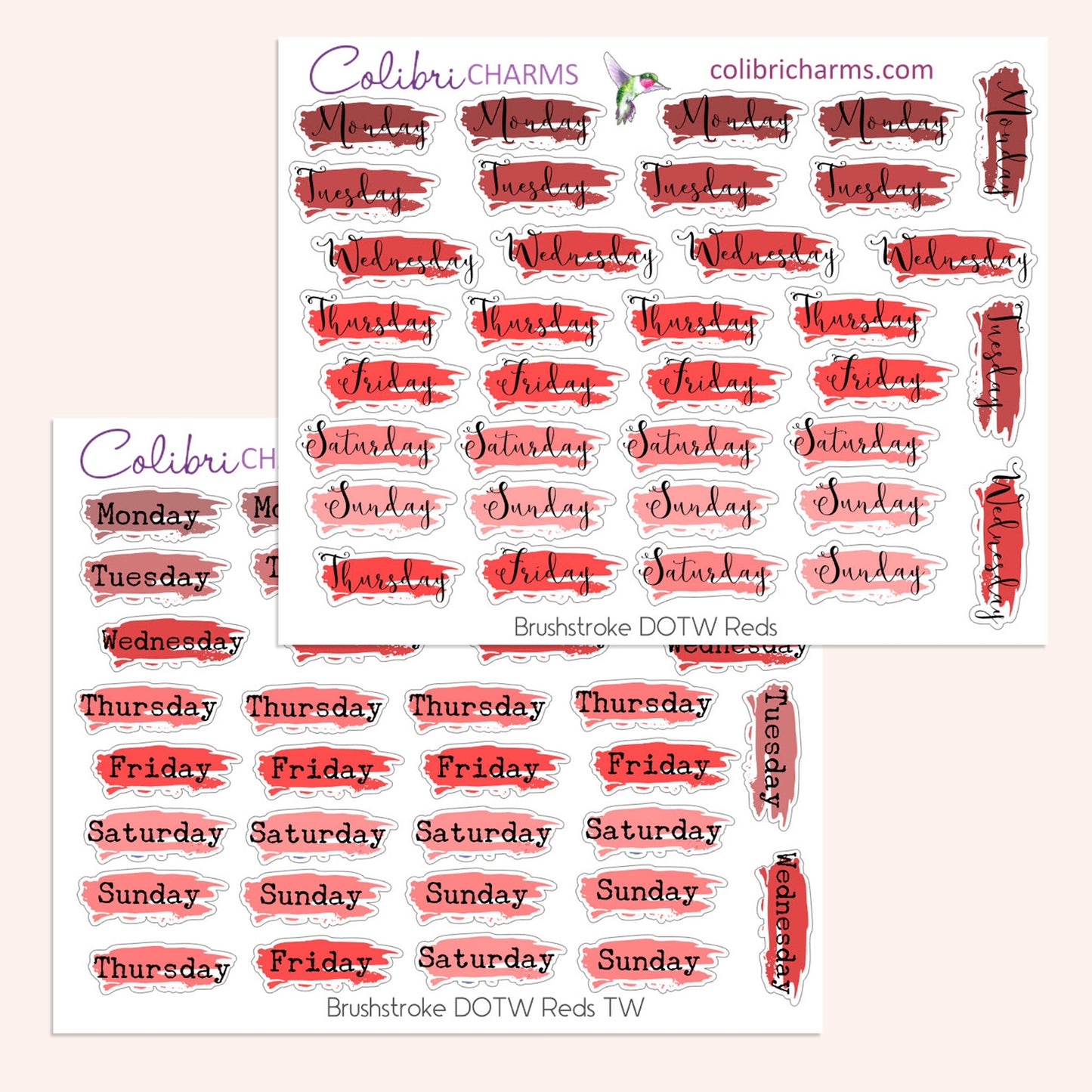 Ombré Brushstroke Days of the Week Planner Stickers | Colorful Watercolor DOTW Stickers | Script Daily Stickers | Date Dots | Date Stickers