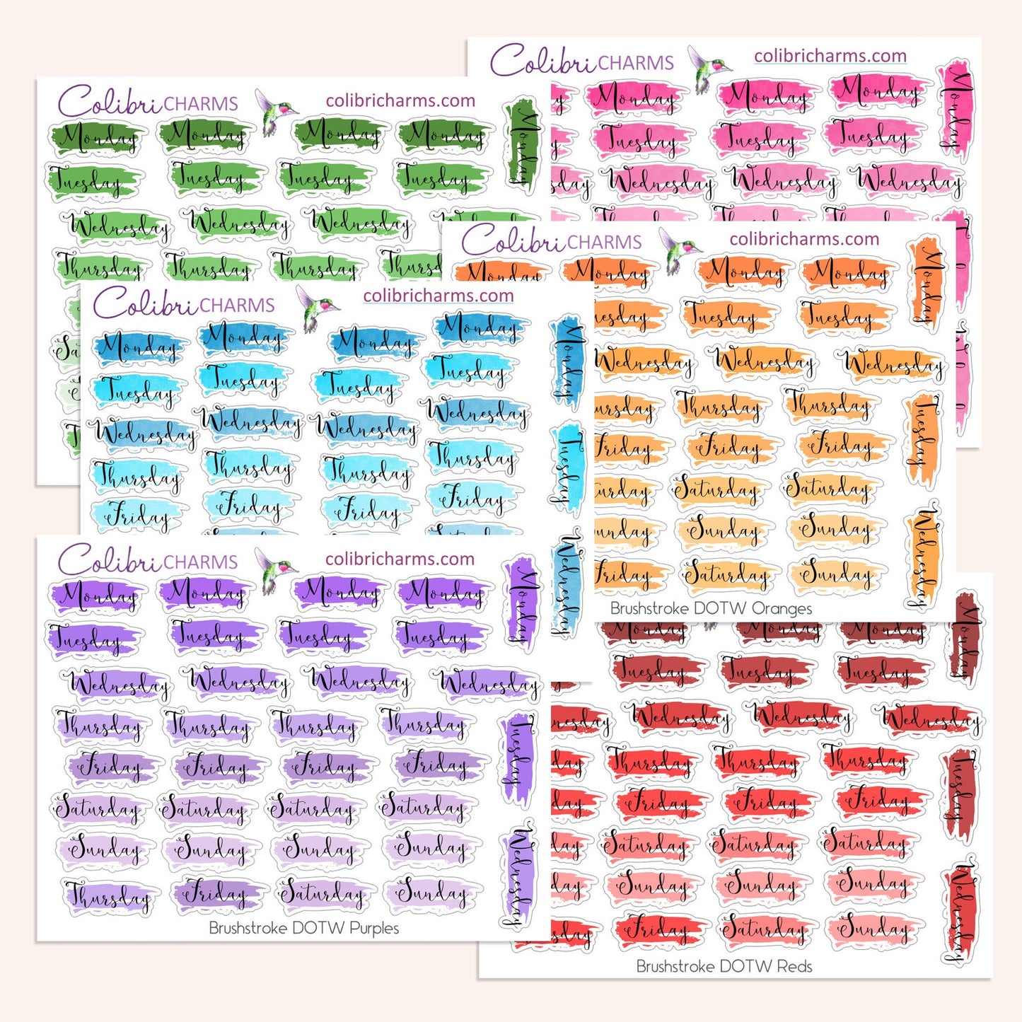 Ombré Brushstroke Days of the Week Planner Stickers | Colorful Watercolor DOTW Stickers | Script Daily Stickers | Date Dots | Date Stickers