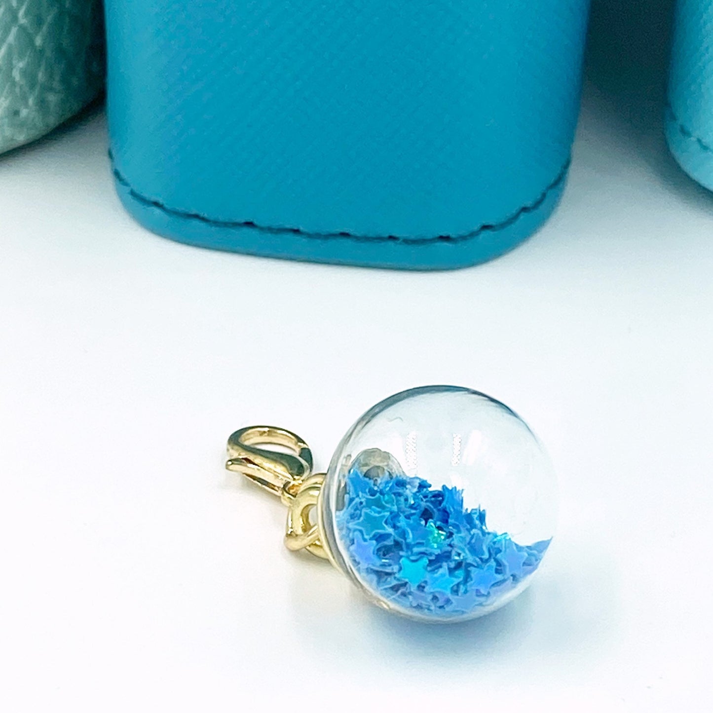 Turquoise Star-Filled Sphere Charm | Sparkly Stitch Marker | Stitch Counter | Gem Sphere Progress Keeper