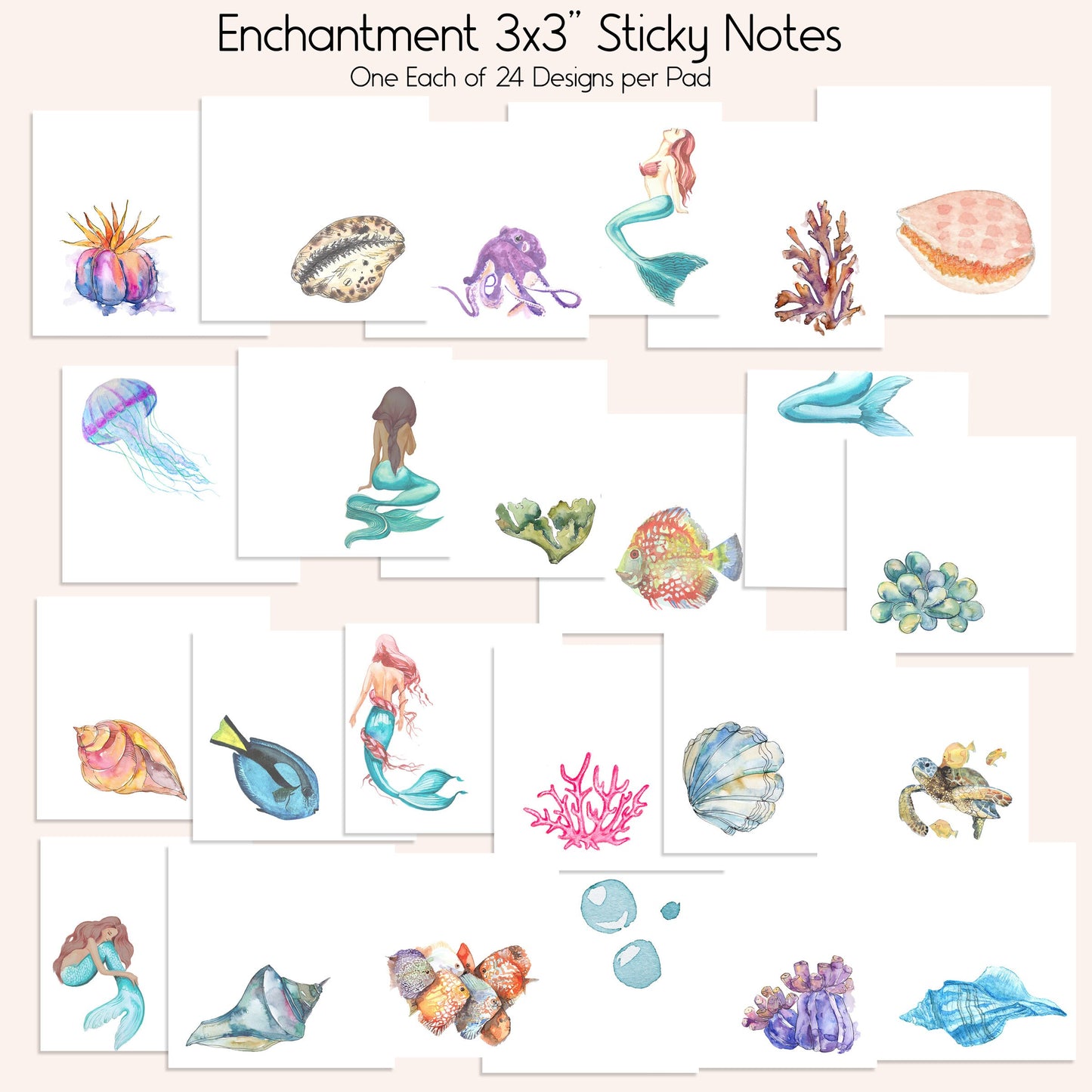 Undersea Post Its | Pad of 24 Enchantment (Under the Sea) Sticky Notes | Ocean Stickies | Seasonal Planner Stickers