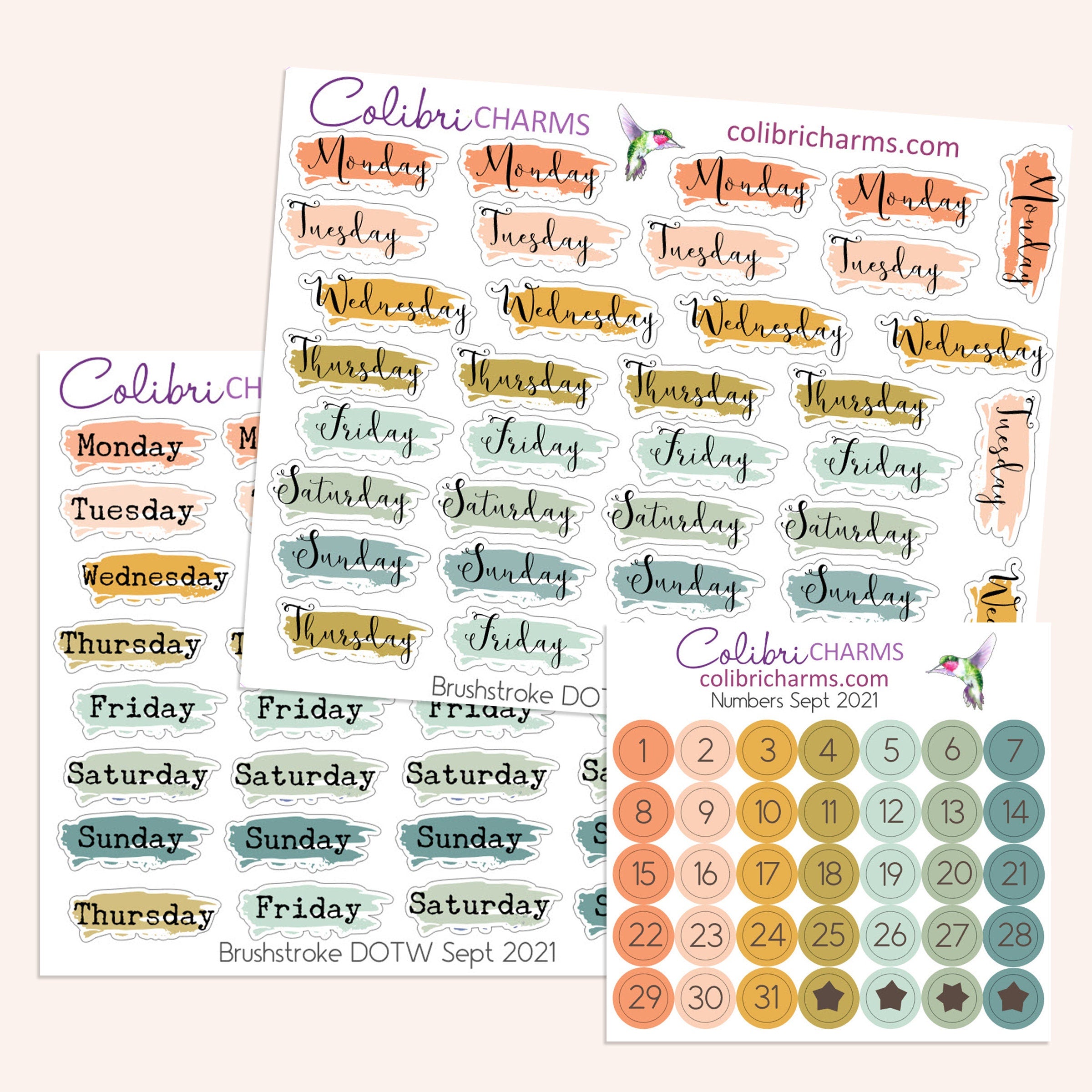 Week Numbers Stickers Brushstroke Days of the Week Planner Stickers September 2021 | Waterco ...