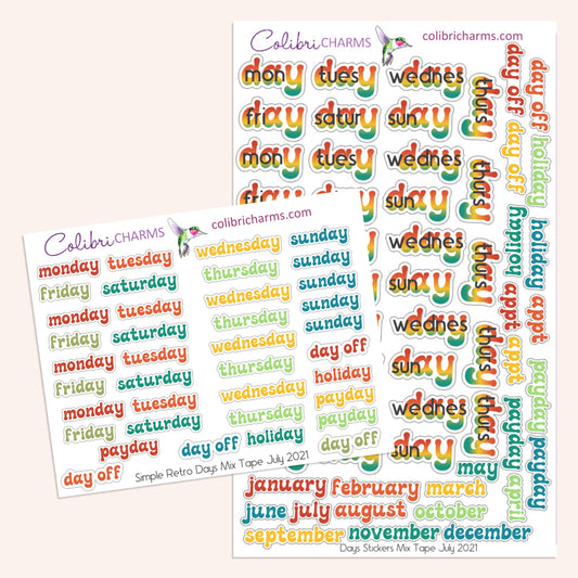 Mix Tape Retro Days of the Week Planner Stickers | 80s DOTW Stickers | Throwback Daily Stickers