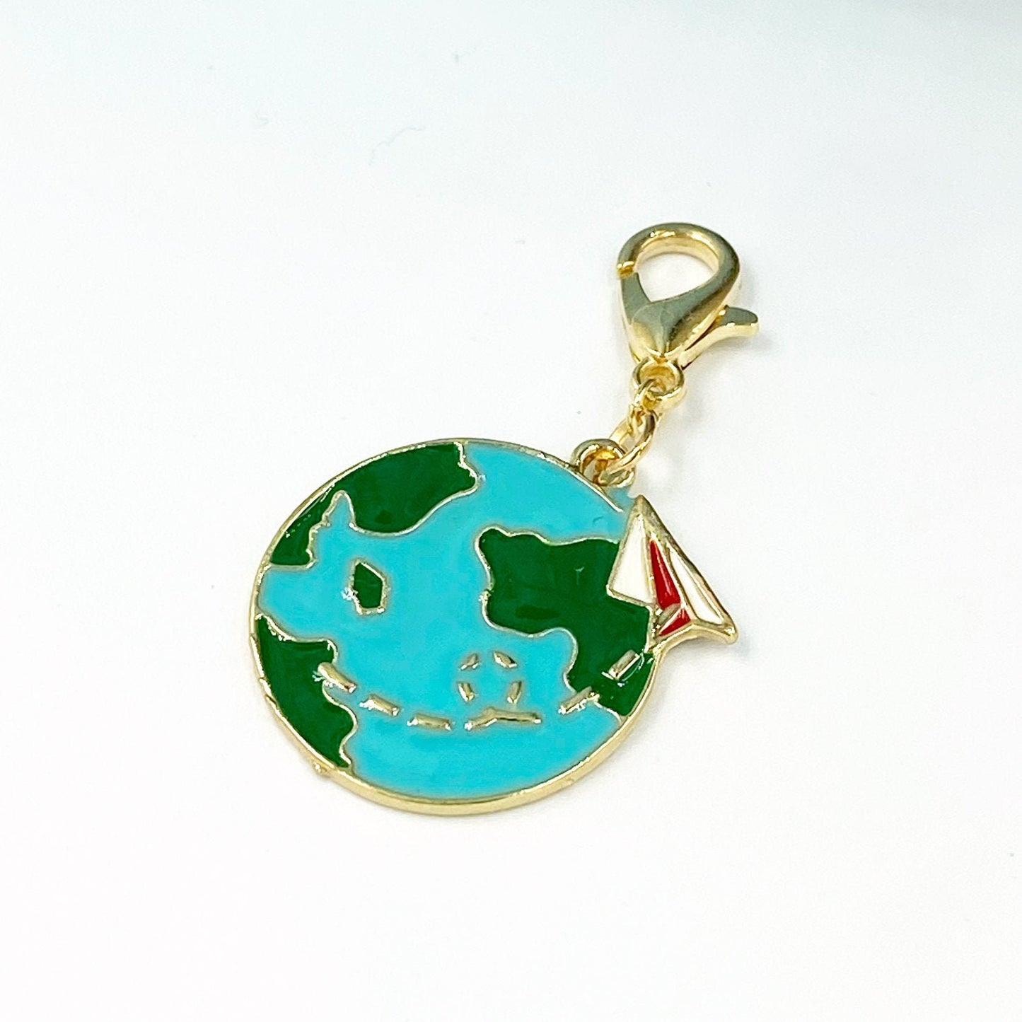 Enamel Globe Planner Charm | Travel Bookmark | Globe with Paper Airplane Stitch Marker | Traveler Charm