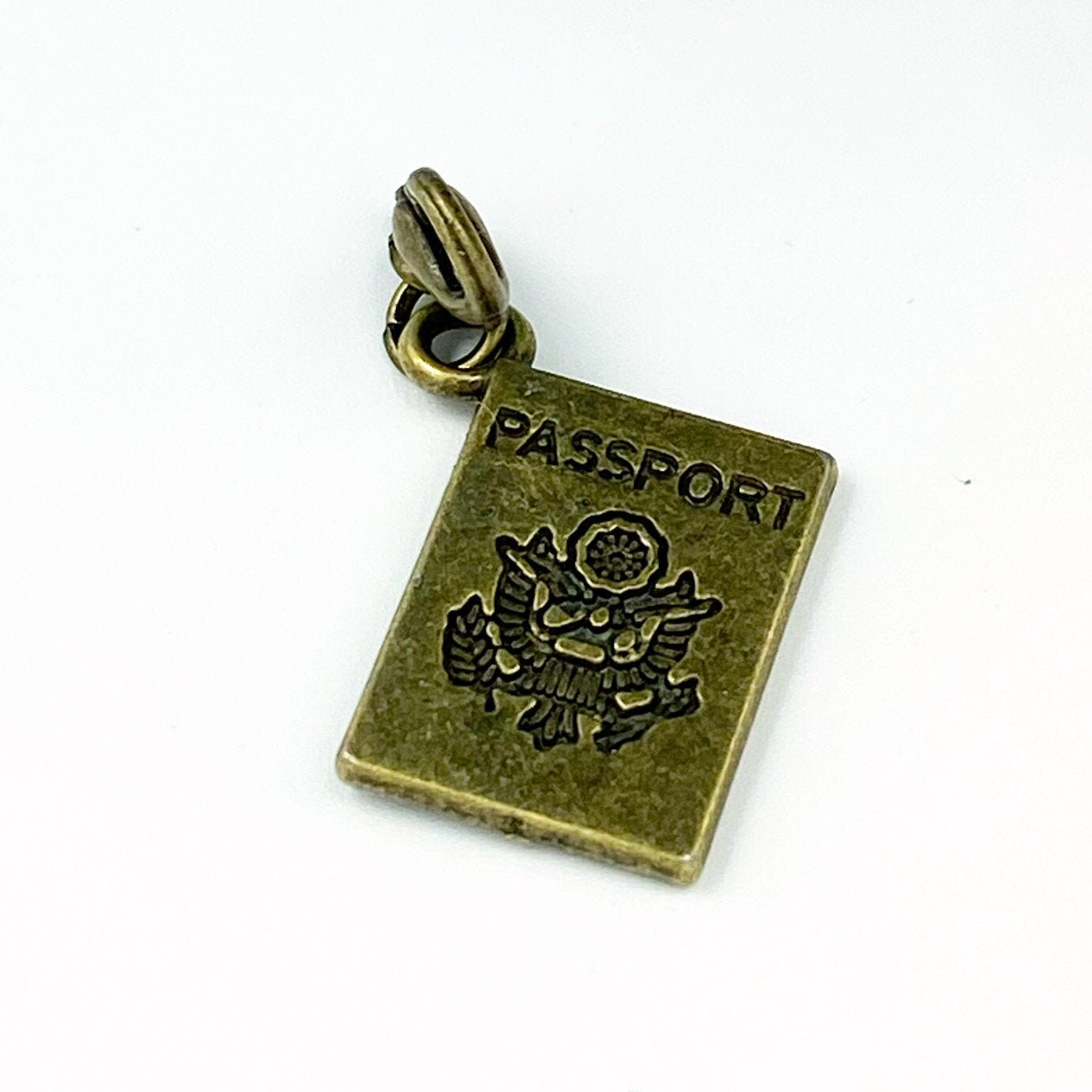 Bronze Passport Charm | Travel Bookmark | Passport Stitch Marker