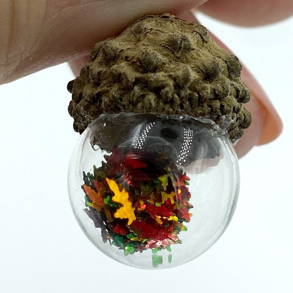 Leaf-Filled Acorn Sphere Charm | Exclusive Autumn Charm | Confetti Charm | Genuine Acorn Charm