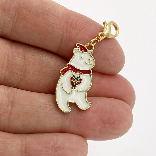 Polar Bear Charm | Holiday Planner Clip | Christmas Stitch Marker | Winter Bookmark