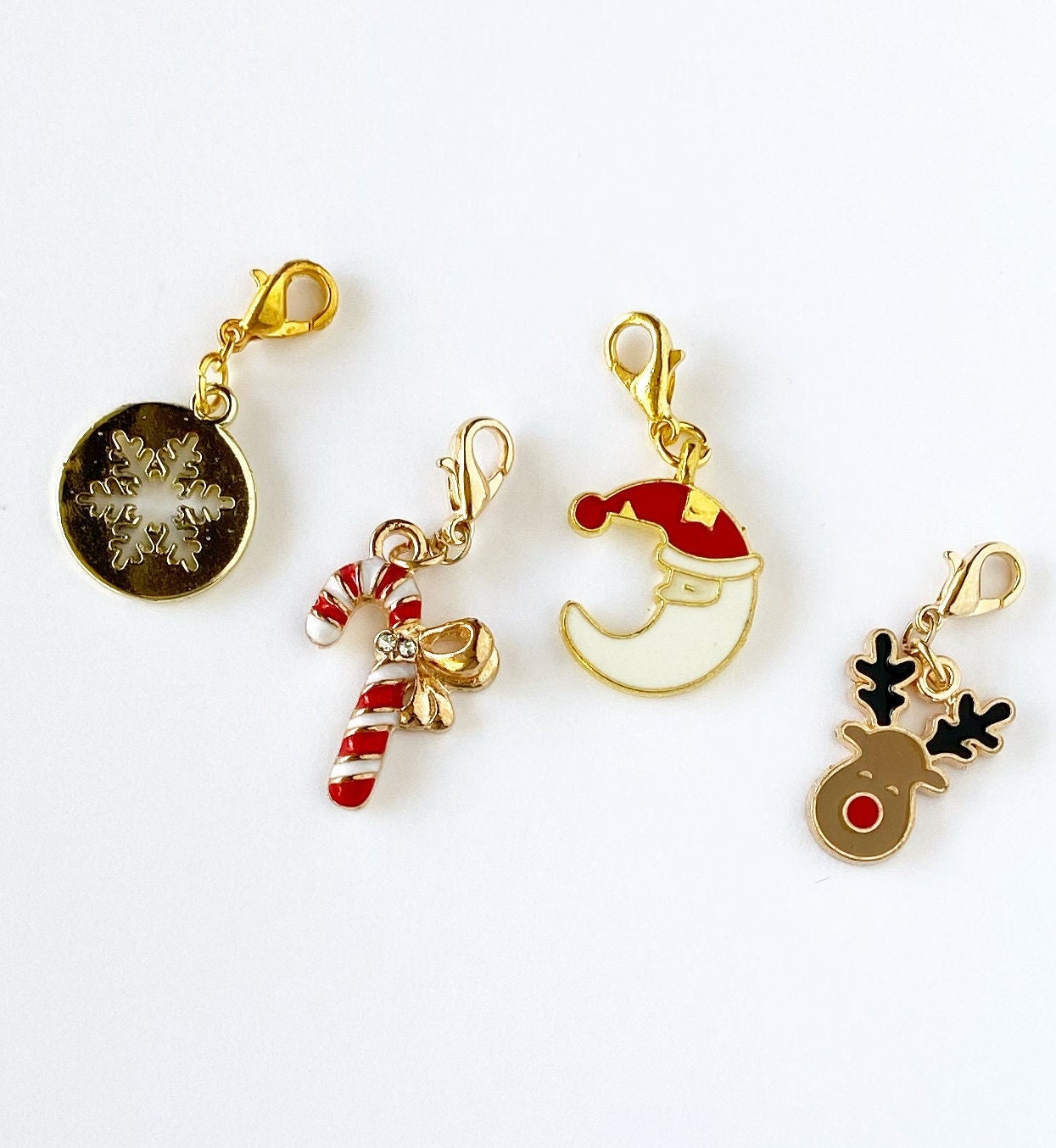 Festive Christmas Charms | Enamel Holiday Clip | Candy Cane Stitch Markers | Santa Stitch Counter