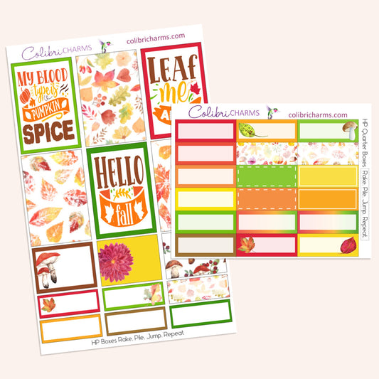 Rake. Pile. Jump. Repeat. Box Planner Stickers | Autumn Leaf Stickers | Seasonal Planner Stickers | Happy Planner Leaf | EC Stickers