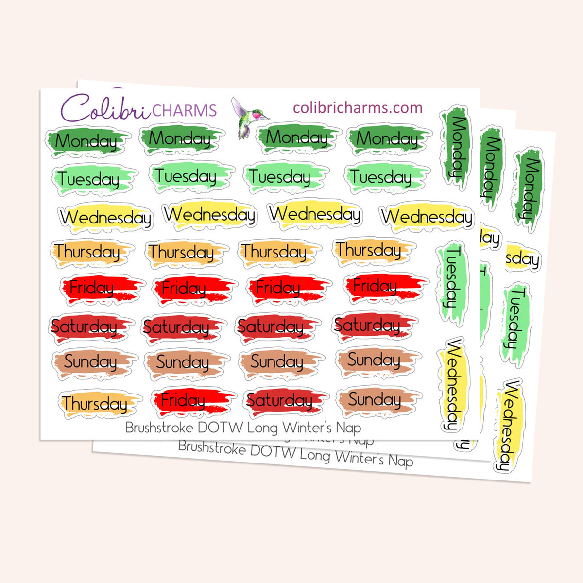 One Week Process Sticker Long Winter's Nap Brushstroke Days of the Week Planner Stickers | Wate ...