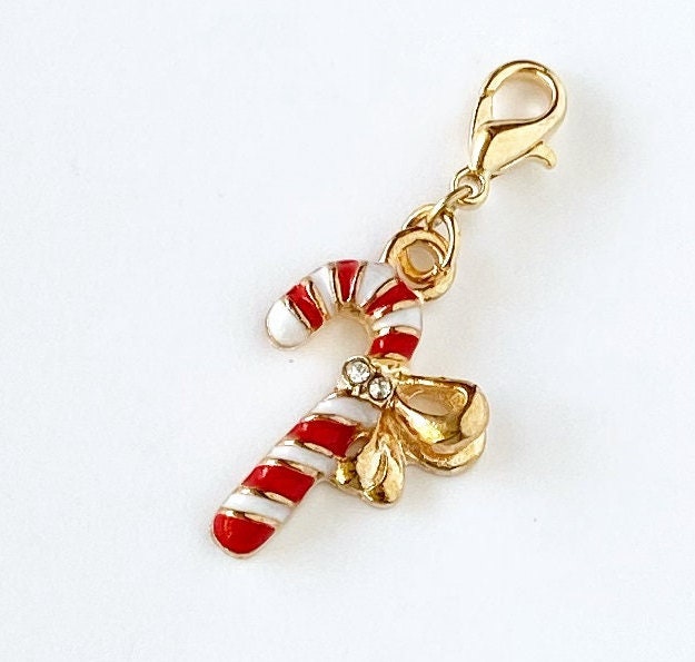 Festive Christmas Charms | Enamel Holiday Clip | Candy Cane Stitch Markers | Santa Stitch Counter