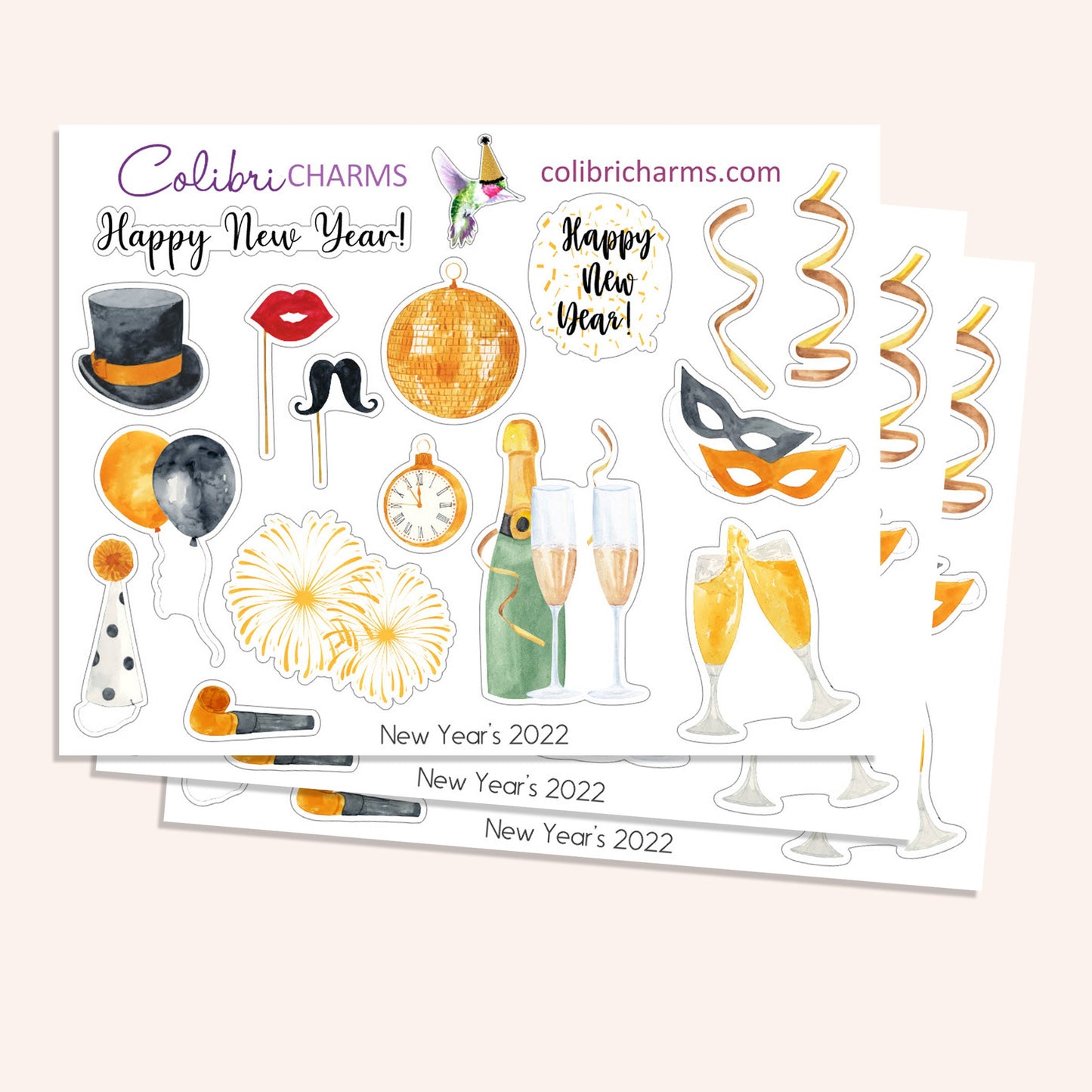 Happy New Year 2022 Planner Stickers | New Year's Stickers | 2022 Stickers | Seasonal Planner Stickers