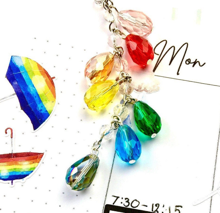 Raindrop Beaded Chain Planner Charm | Sparkly Rainbow Charm | Weather Bead Dangle | Colorful Bead Chain