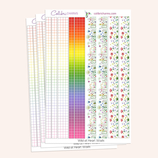 Wild at Heart Washi Strip Stickers | Floral Stickers | Wildflowers Planner Stickers | Seasonal Planner Stickers