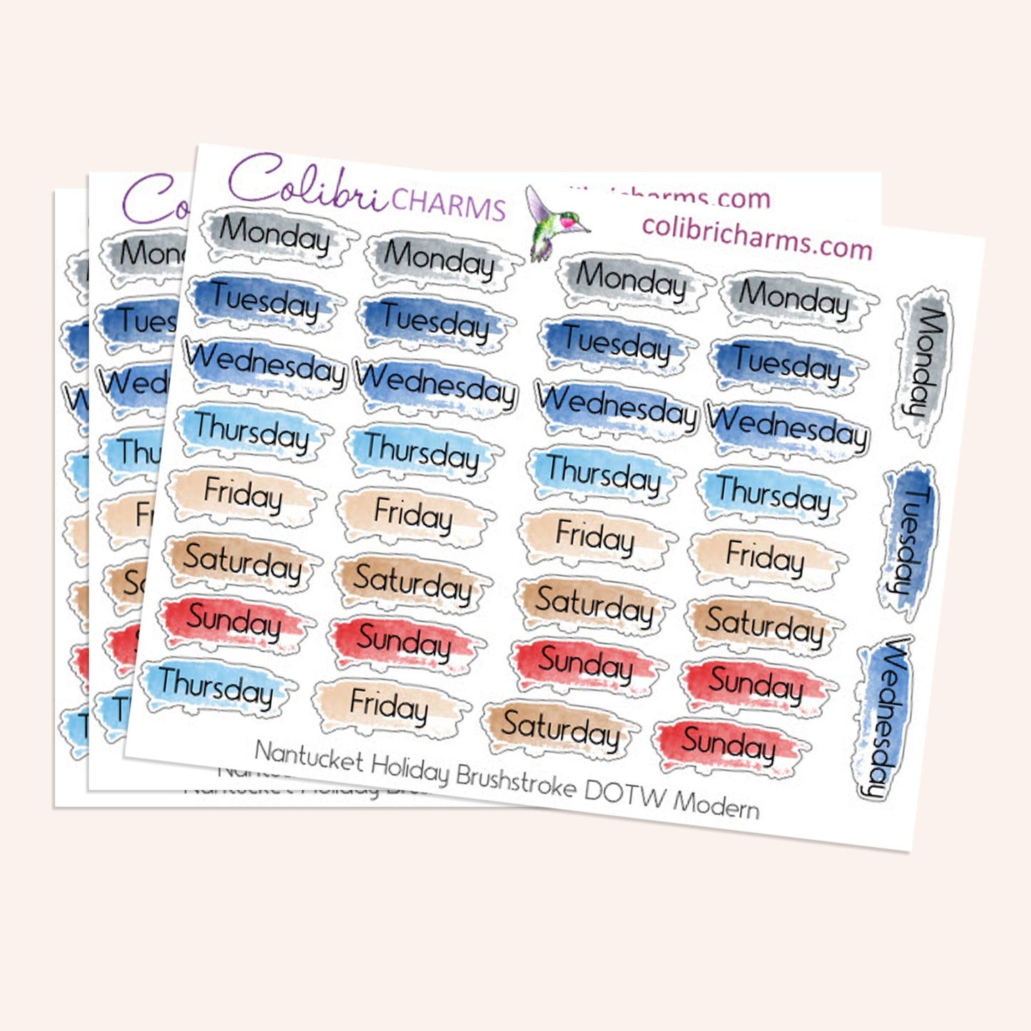 Nantucket Holiday Brushstroke Days of the Week Planner Stickers | Independence Day Watercolor DOTW | Number Stickers | Date Dots