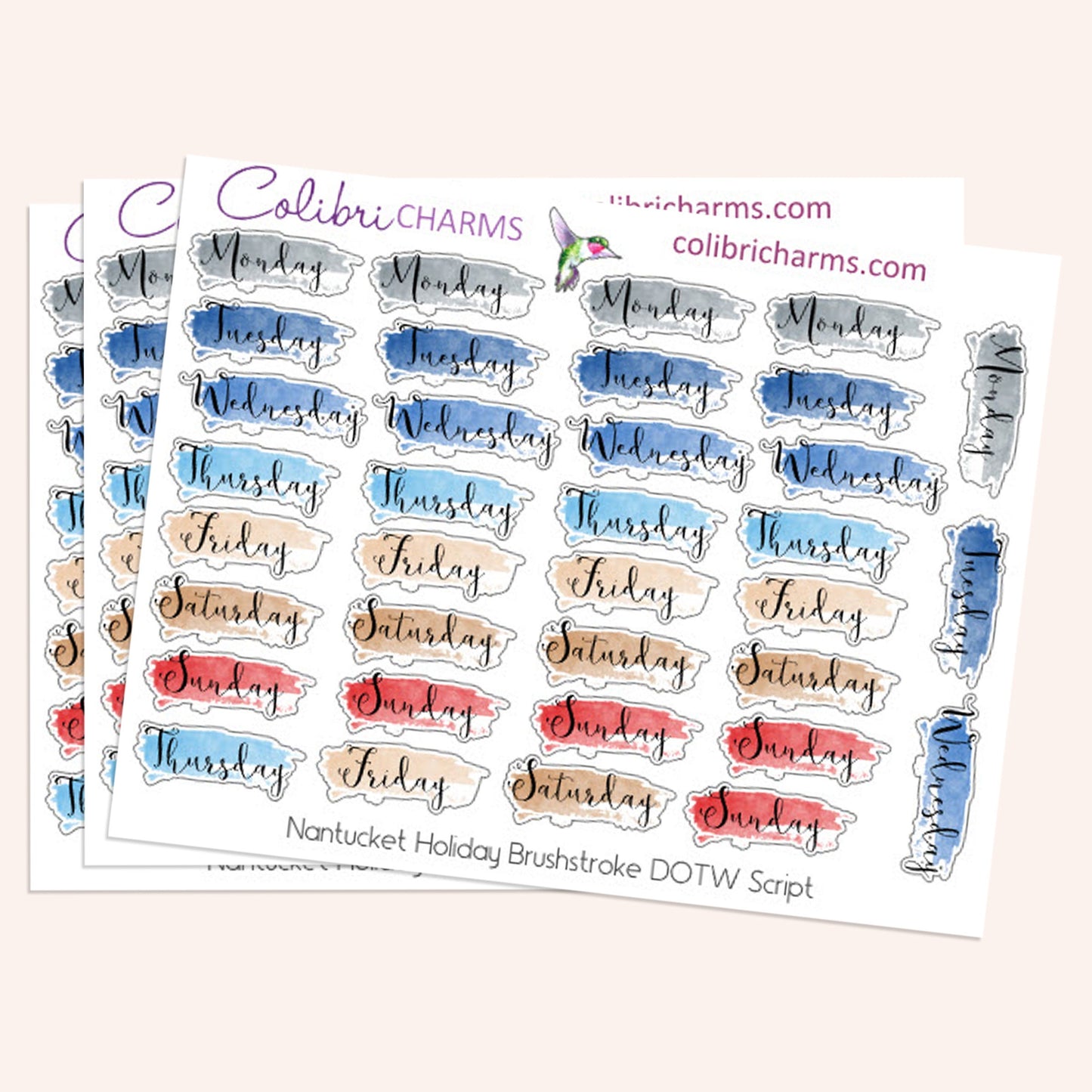 Nantucket Holiday Brushstroke Days of the Week Planner Stickers | Independence Day Watercolor DOTW | Number Stickers | Date Dots