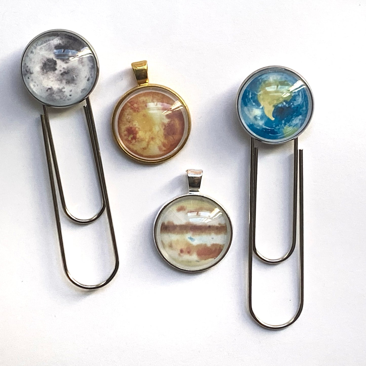 Celestial 25mm Cabochon Charm,  Solar System Planner Clip,  Stargazer Clips, Gift for Astronomy Lover,  Moon and Planets Bookmarks, 1-inch Charm